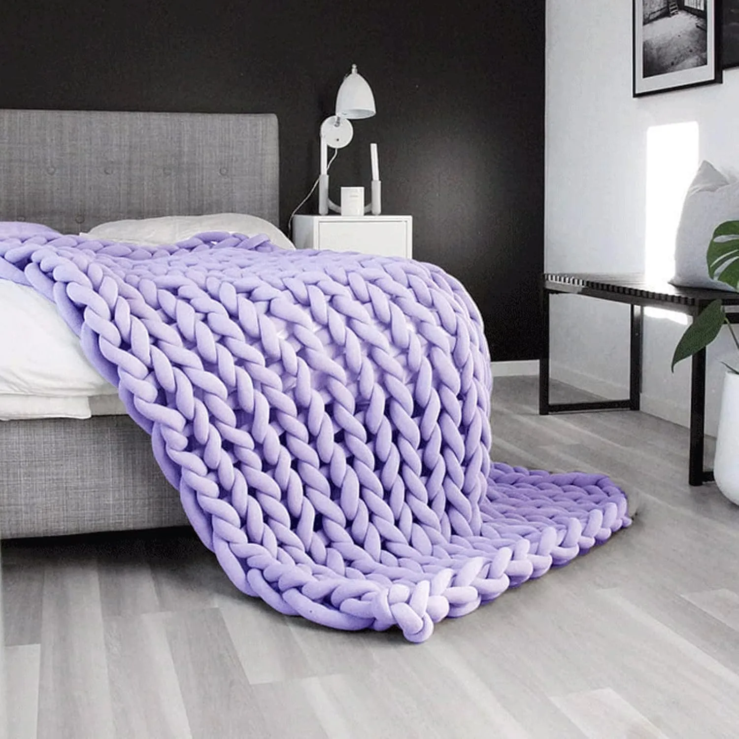Arm Knitting Yarn for Chunky Braided Knot Throw Blanket DIY, Soft Extra Cotton Washable Tube Bulky Giant Yarn for Weave Craft Crochet (Light Purple 2.2lb)