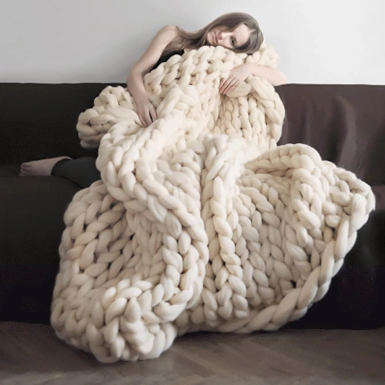 Arm Knitting Yarn for Chunky Braided Knot Throw Blanket DIY, Soft Extra Cotton Washable Tube Bulky Giant Yarn for Weave Craft Crochet (Milk White 2.2lb)