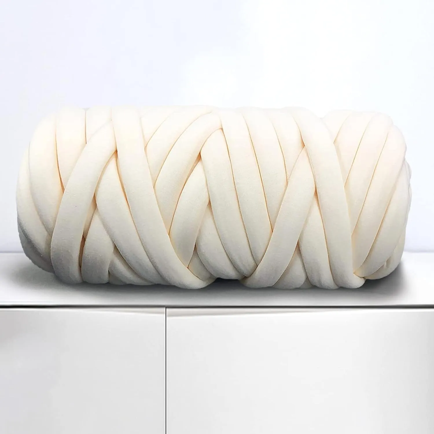 Arm Knitting Yarn for Chunky Braided Knot Throw Blanket DIY, Soft Extra Cotton Washable Tube Bulky Giant Yarn for Weave Craft Crochet (Milk White 2.2lb)