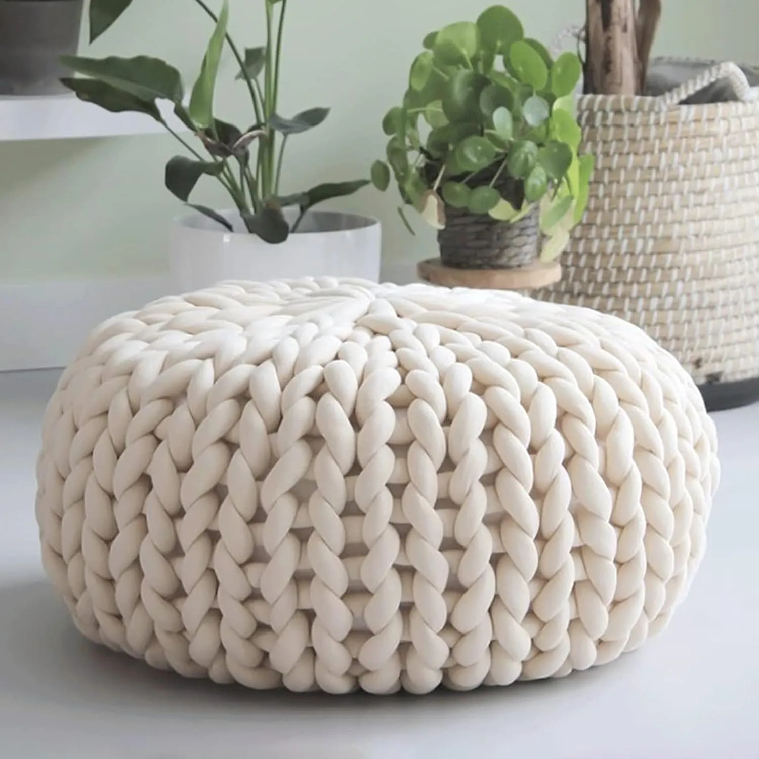 Arm Knitting Yarn for Chunky Braided Knot Throw Blanket DIY, Soft Extra Cotton Washable Tube Bulky Giant Yarn for Weave Craft Crochet (Milk White 2.2lb)