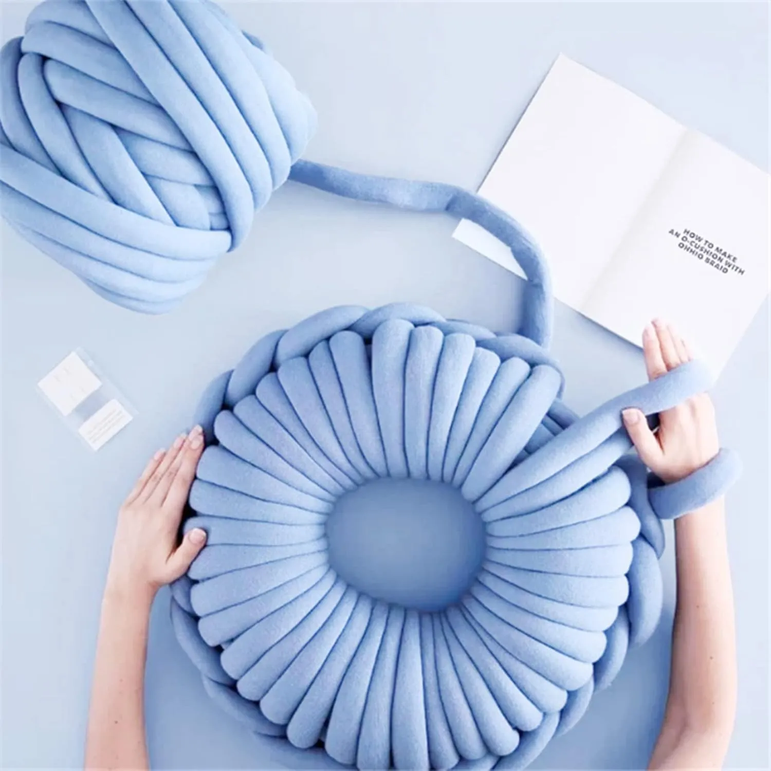 Arm Knitting Yarn for Chunky Braided Knot Throw Blanket DIY, Soft Extra Cotton Washable Tube Bulky Giant Yarn for Weave Craft Crochet (Navy Blue 2.2lb)