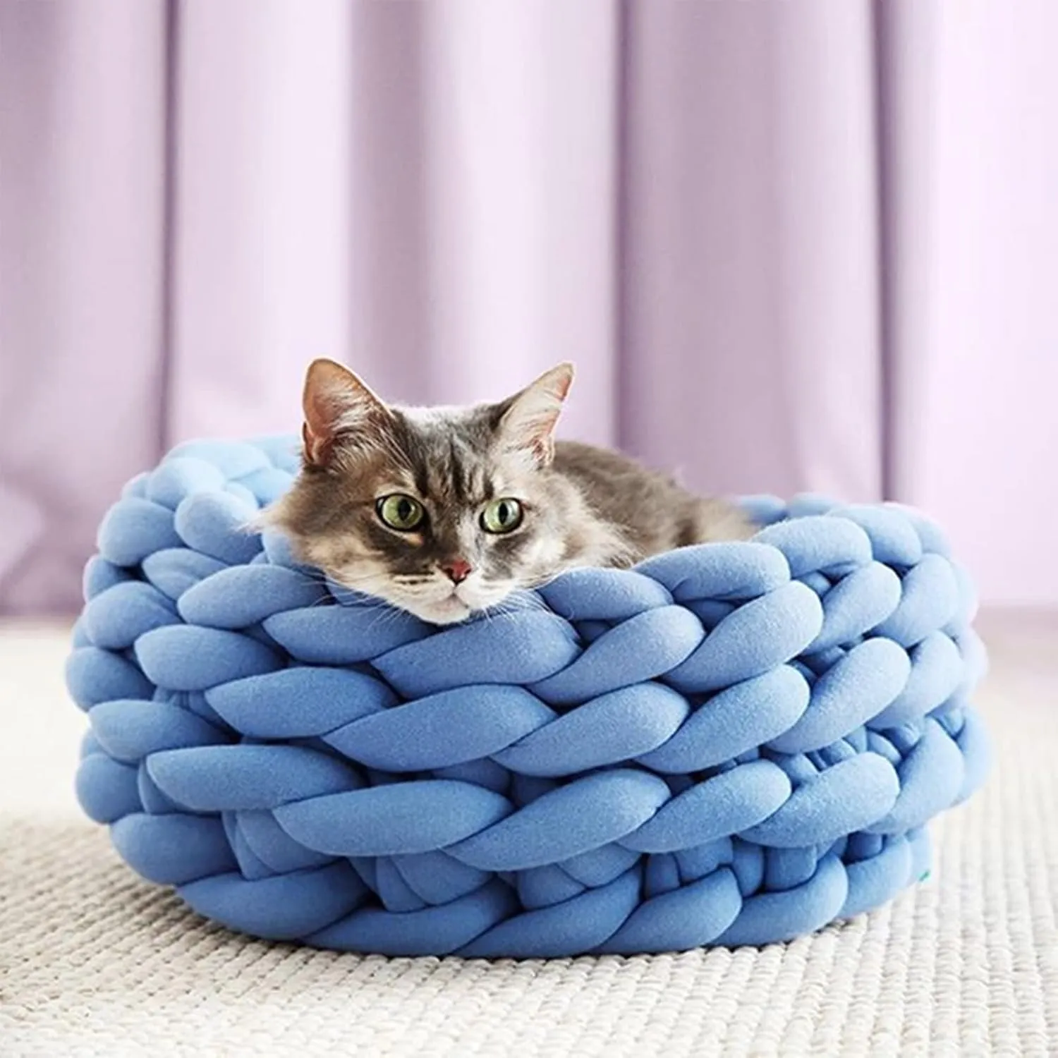 Arm Knitting Yarn for Chunky Braided Knot Throw Blanket DIY, Soft Extra Cotton Washable Tube Bulky Giant Yarn for Weave Craft Crochet (Navy Blue 2.2lb)