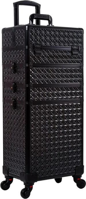 AROUS 5 in 1 Professional Makeup Train Case Aluminum Cosmetic Case Rolling Makeup Case Extra Large Trolley Makeup Travel Organizer, with 360° Swivel Wheels,Black