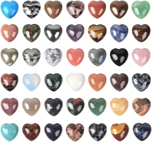 Assorted Gemstone 25mm Mini Puffy LOVE Heart Healing Crystal Pocket Stone Rock Collection Box (Pack of 24)