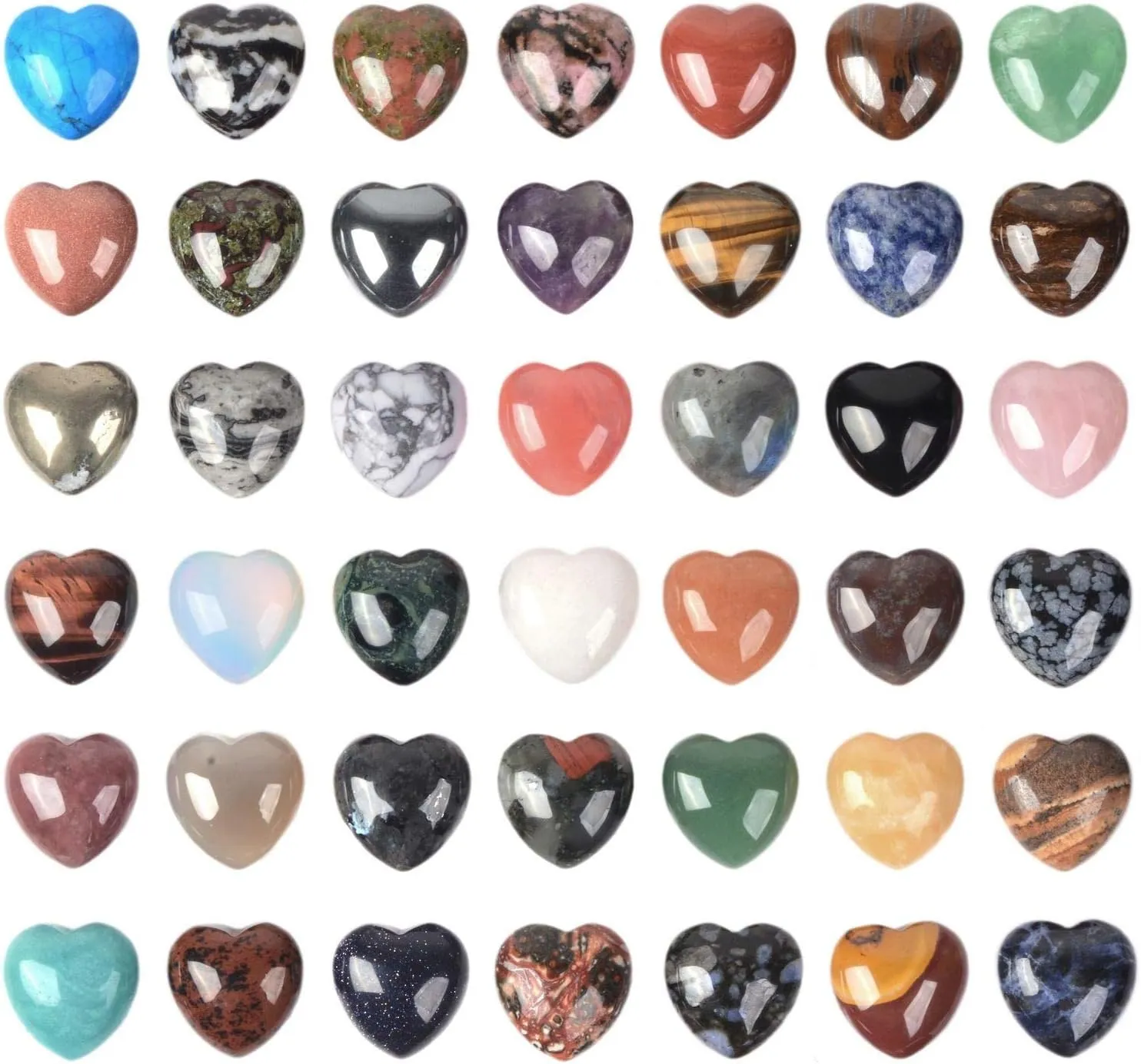 Assorted Gemstone 25mm Mini Puffy LOVE Heart Healing Crystal Pocket Stone Rock Collection Box (Pack of 24)