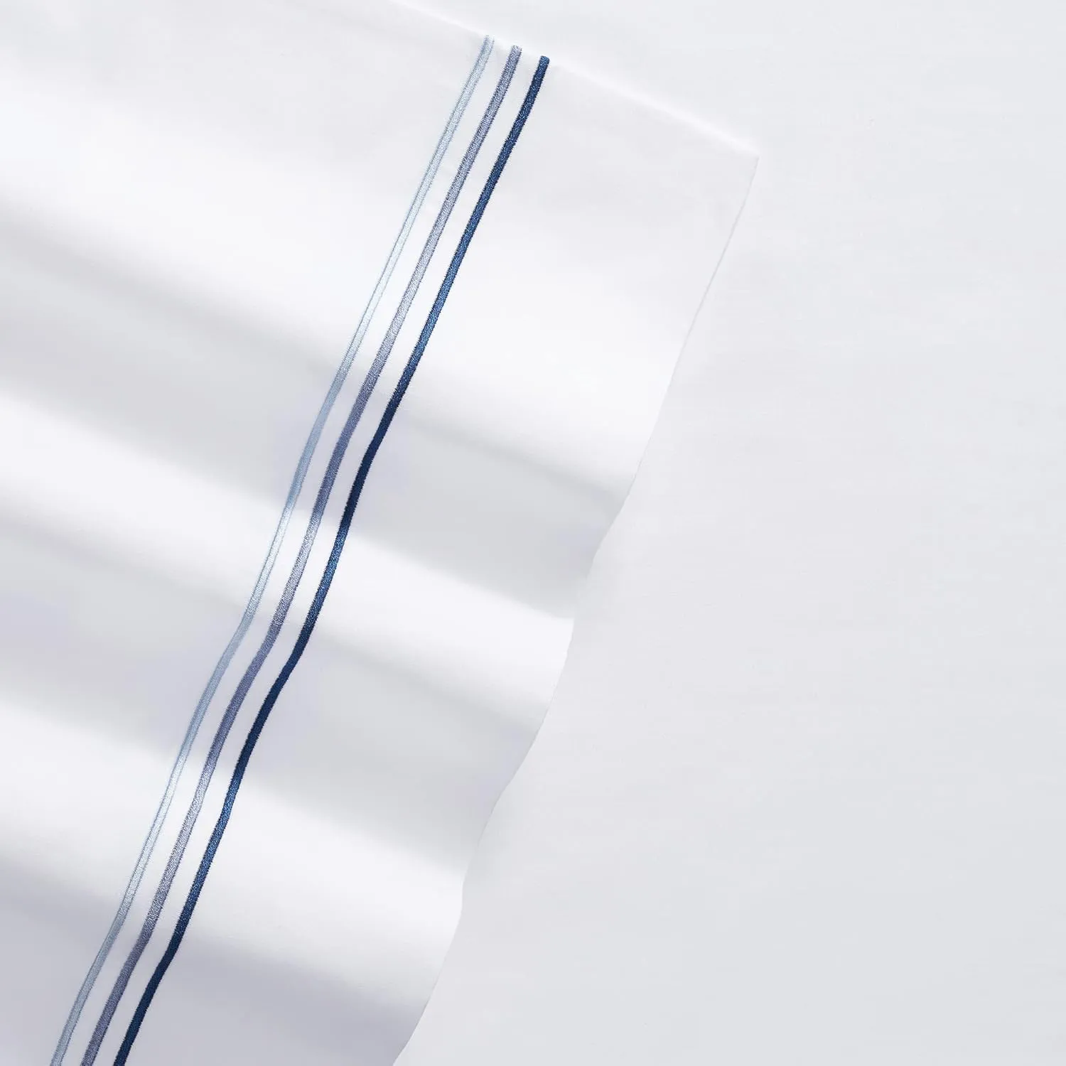 Aston & Arden Sateen Sheet Set - 100% Cotton 600 Thread Count Luxurious Hotel Silky Sheets, Pristine White with Fine Baratta Embroidered 3-Striped Hem, Wrinkle Resistant, Full, Lapis Blue