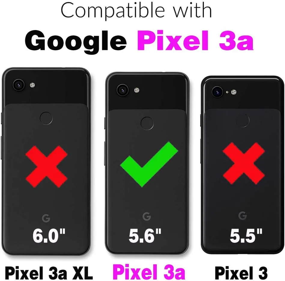 Asuwish Phone Case for Google Pixel 3a Zipper Wallet Magnetic Detachable Cell Cover with Tempered Glass Screen Protector Crossbody Lanyard Strap Flip Card Holder Pixel3a Pixle a3 Women Men Girls Black