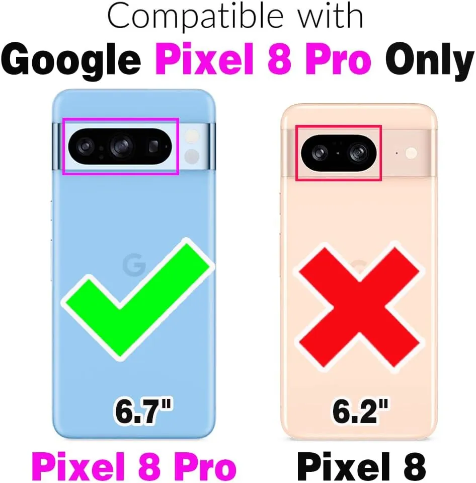Asuwish Phone Case for Google Pixel 8 Pro 5G Zipper Wallet Detachable Cell Cover with Tempered Glass Screen Protector Wrist Strap Flip Credit Card Holder Pixel8Pro Pixel8 XL Eight 8Pro Women Rosegold