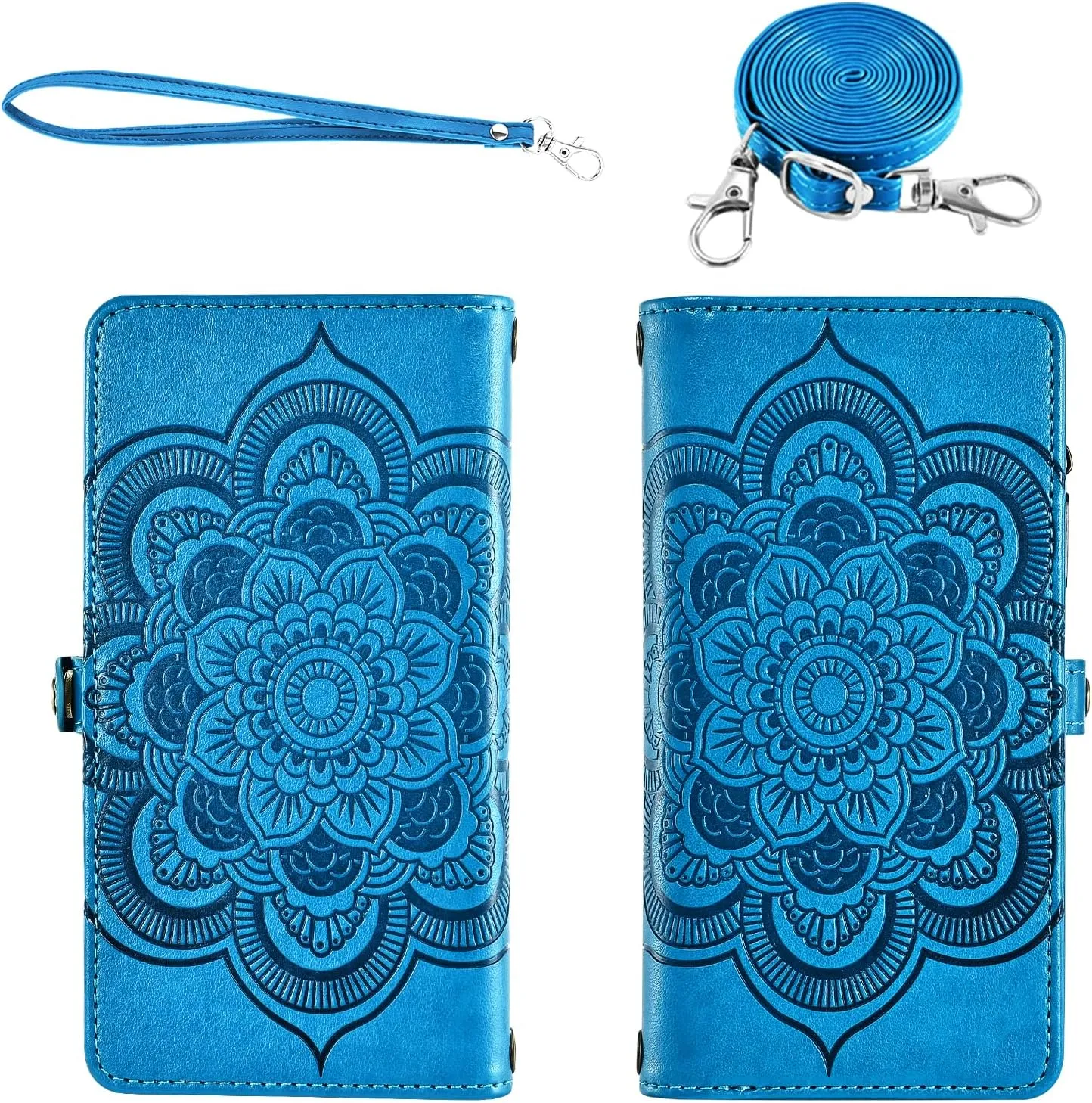 Asuwish Phone Case for TCL Stylus 5G 2022 Zipper Wallet Magnetic Detachable Cell Cover with Tempered Glass Screen Protector Crossbody Strap Flower Card Holder TLC Stylo G5 6.81 T779W Women Girls Blue