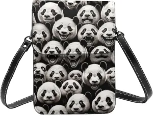 Augenstern Realistic-Pandas-Face-Joy Microfiber Pu Leather Crossbody Phone Bag, Portable Shoulder Phone Wallet