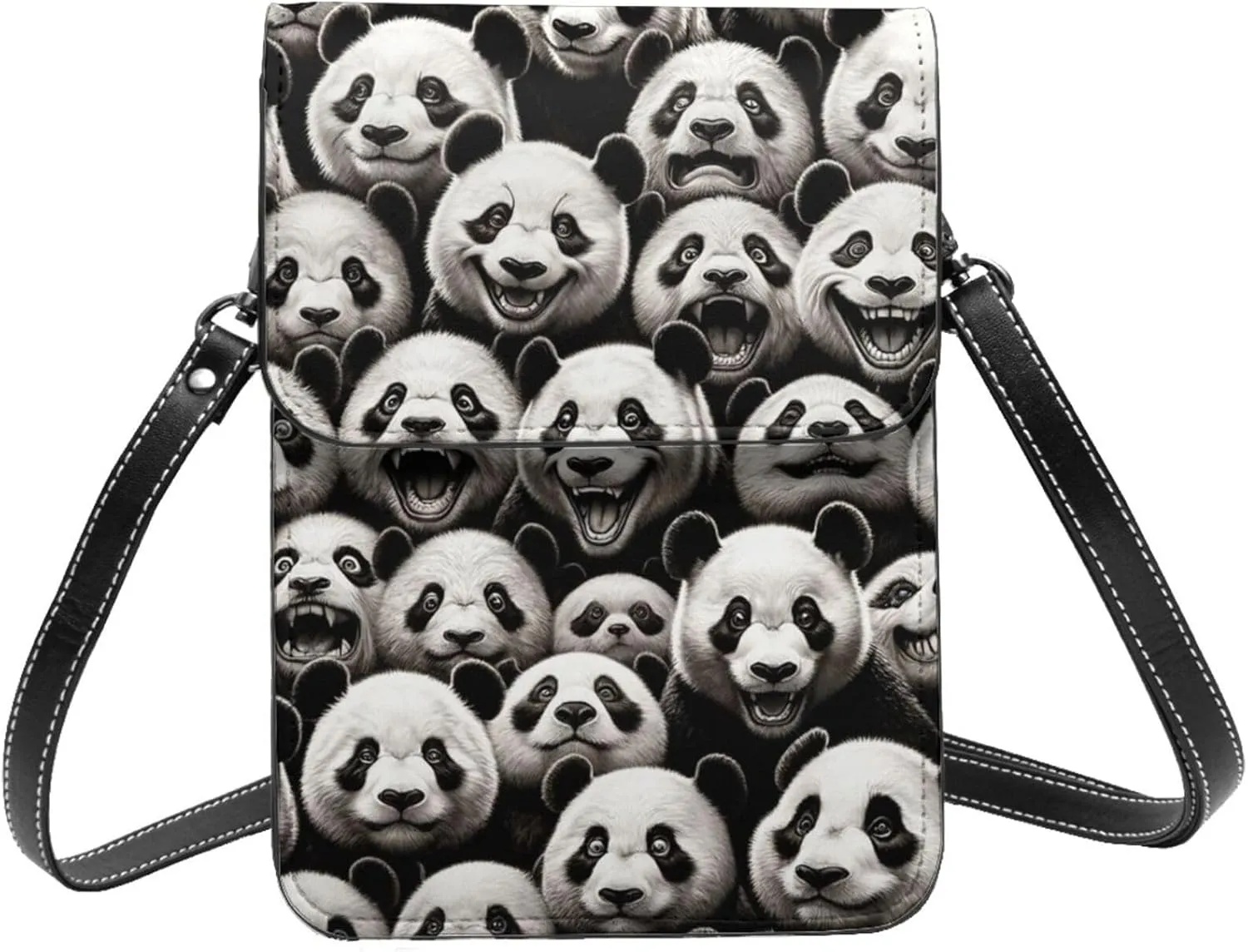Augenstern Realistic-Pandas-Face-Joy Microfiber Pu Leather Crossbody Phone Bag, Portable Shoulder Phone Wallet