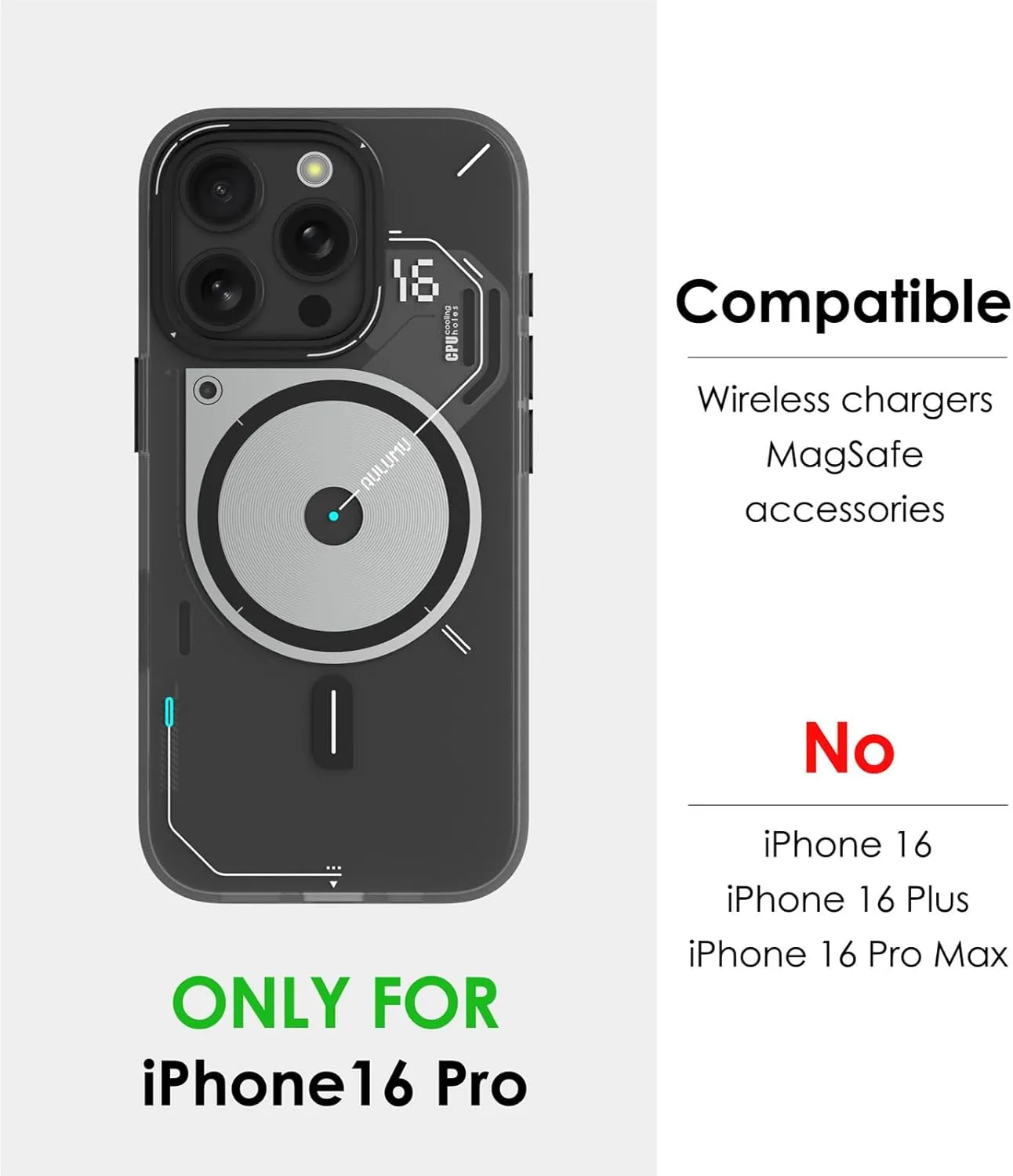 Aulumu A16 for iPhone 16 Pro Magnetic Thermal Case | Updated Camera Control | IMD Technology | Compatible with Magsafe | Complete Wrap-Around | Touch Translucent Gray