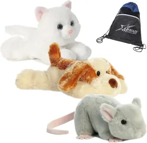 Aurora World Mini Flopsie Pets Bundle: Scruff Dog, Sugar Too Cat, and Mouse