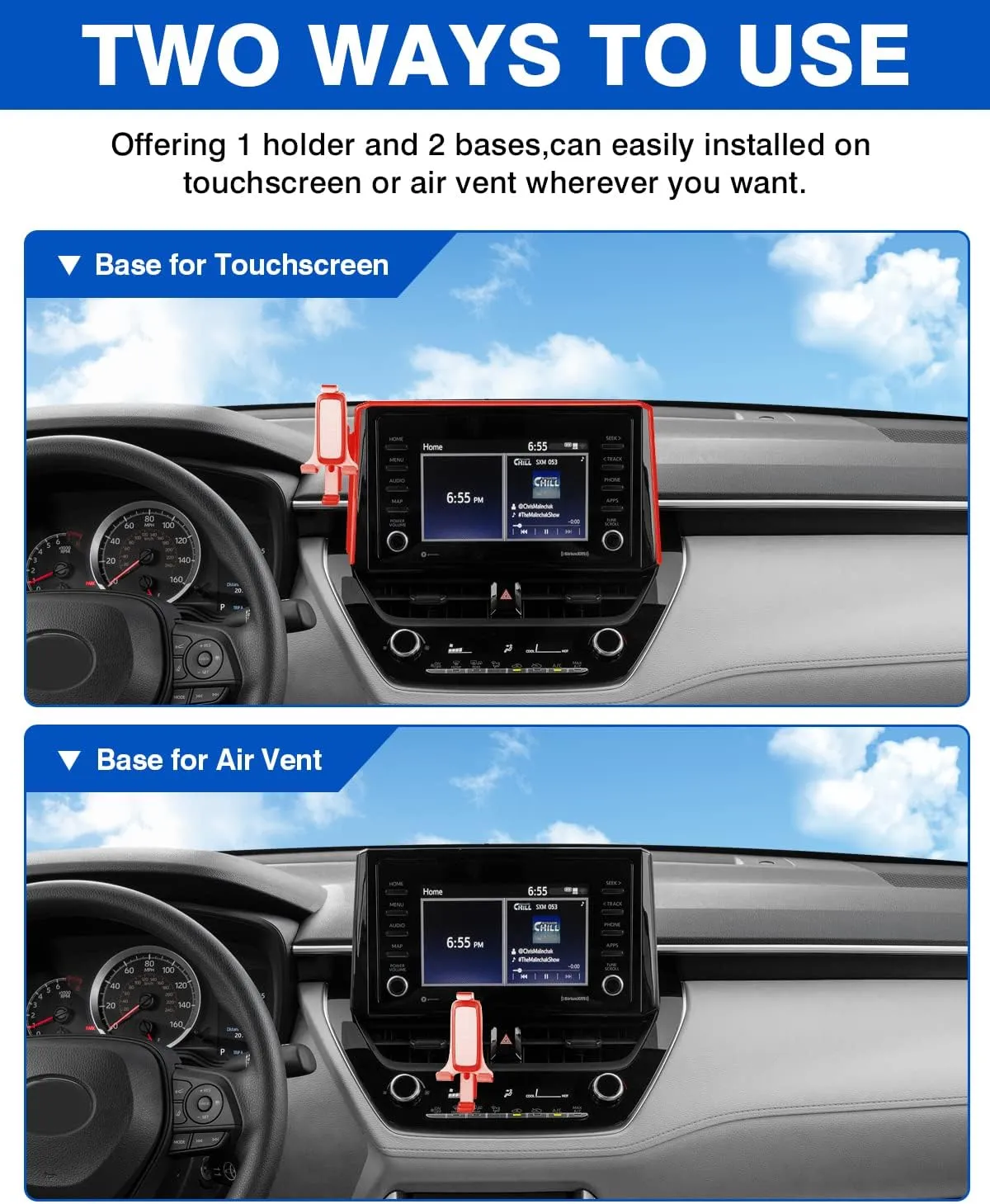 Autorder Car Phone Holder for Toyota Corolla 2019-2025/corolla Cross 2022 2023 2024 2025 Accessories Air Vent Screen Fixed Clip Cell Phone Mount Hands-Free 360 Degree Rotation(8 Inch)