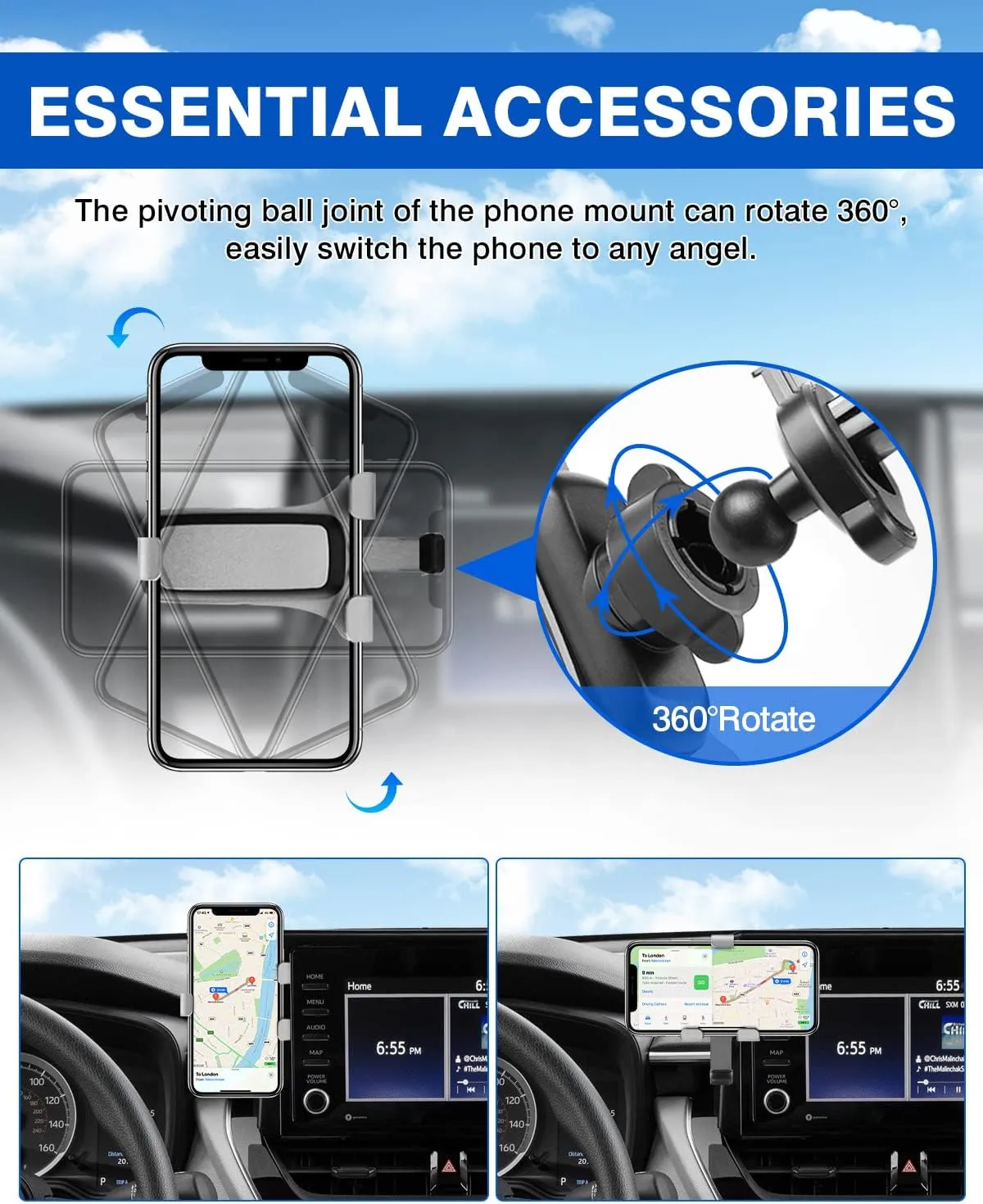 Autorder Car Phone Holder for Toyota Corolla 2019-2025/corolla Cross 2022 2023 2024 2025 Accessories Air Vent Screen Fixed Clip Cell Phone Mount Hands-Free 360 Degree Rotation(8 Inch)