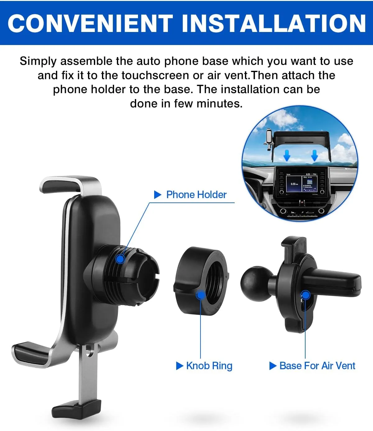 Autorder Car Phone Holder for Toyota Corolla 2019-2025/corolla Cross 2022 2023 2024 2025 Accessories Air Vent Screen Fixed Clip Cell Phone Mount Hands-Free 360 Degree Rotation(8 Inch)