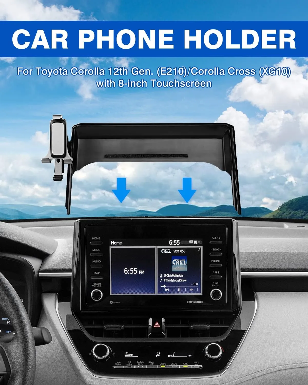 Autorder Car Phone Holder for Toyota Corolla 2019-2025/corolla Cross 2022 2023 2024 2025 Accessories Air Vent Screen Fixed Clip Cell Phone Mount Hands-Free 360 Degree Rotation(8 Inch)