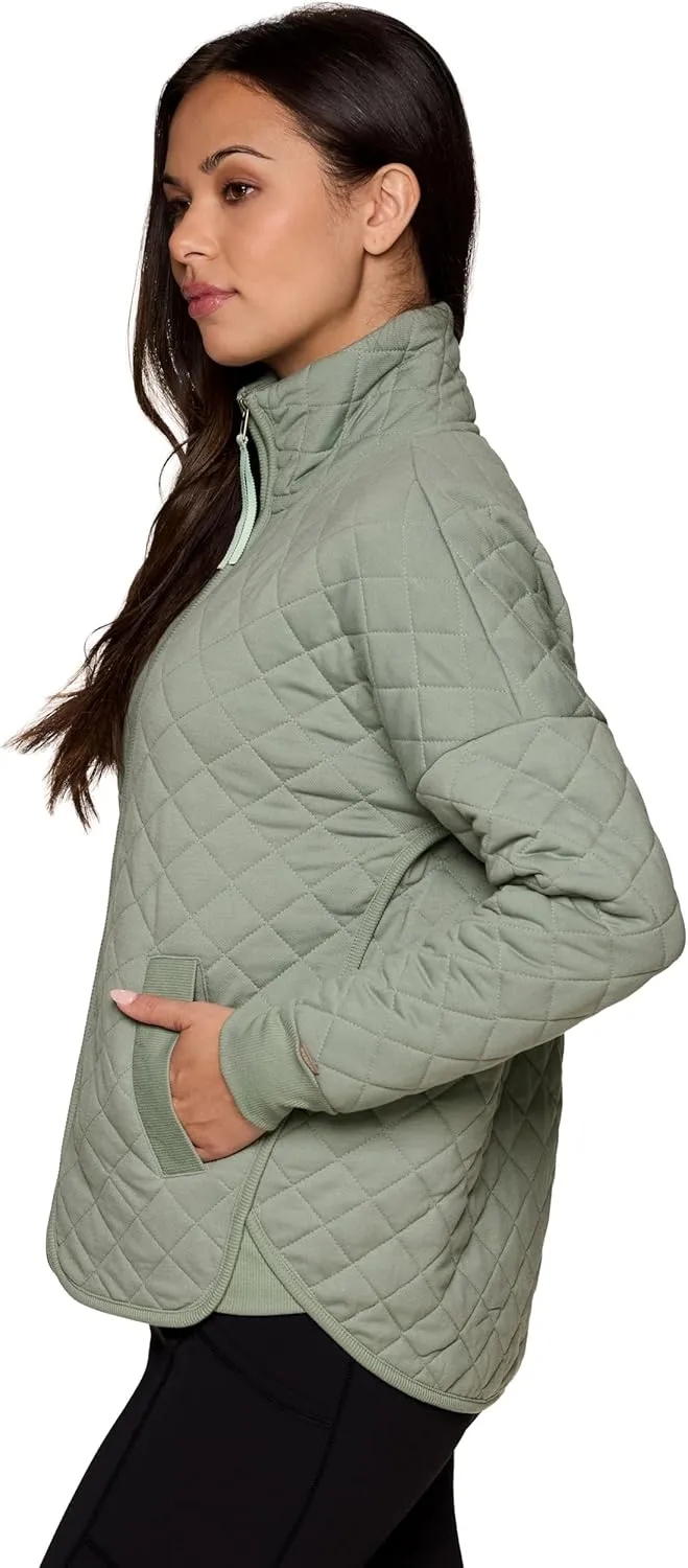 Avalanche Quilted Jacket for Women, All Season Mock Neck Zip Up Jacket with Pockets for Hiking, Travel, Casual Wear
