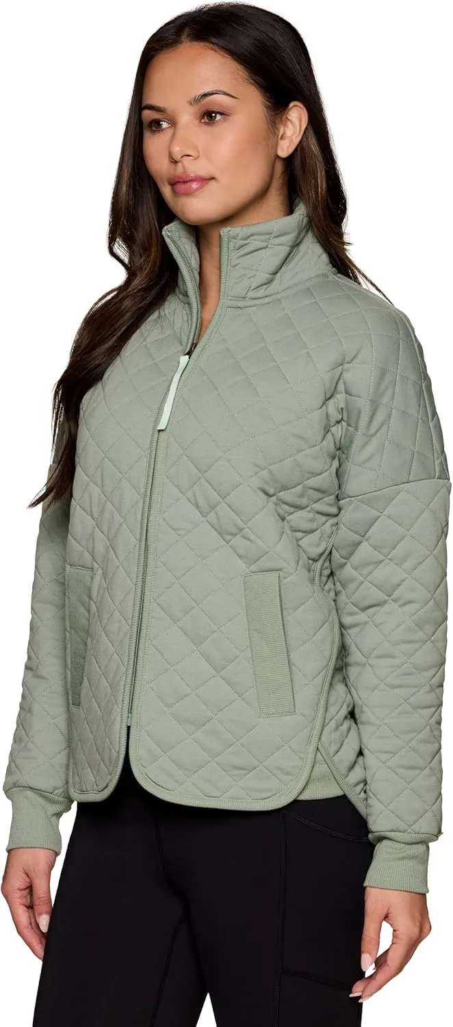Avalanche Quilted Jacket for Women, All Season Mock Neck Zip Up Jacket with Pockets for Hiking, Travel, Casual Wear