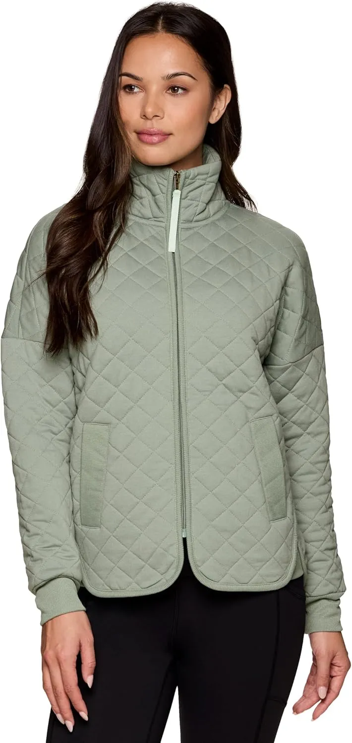 Avalanche Quilted Jacket for Women, All Season Mock Neck Zip Up Jacket with Pockets for Hiking, Travel, Casual Wear