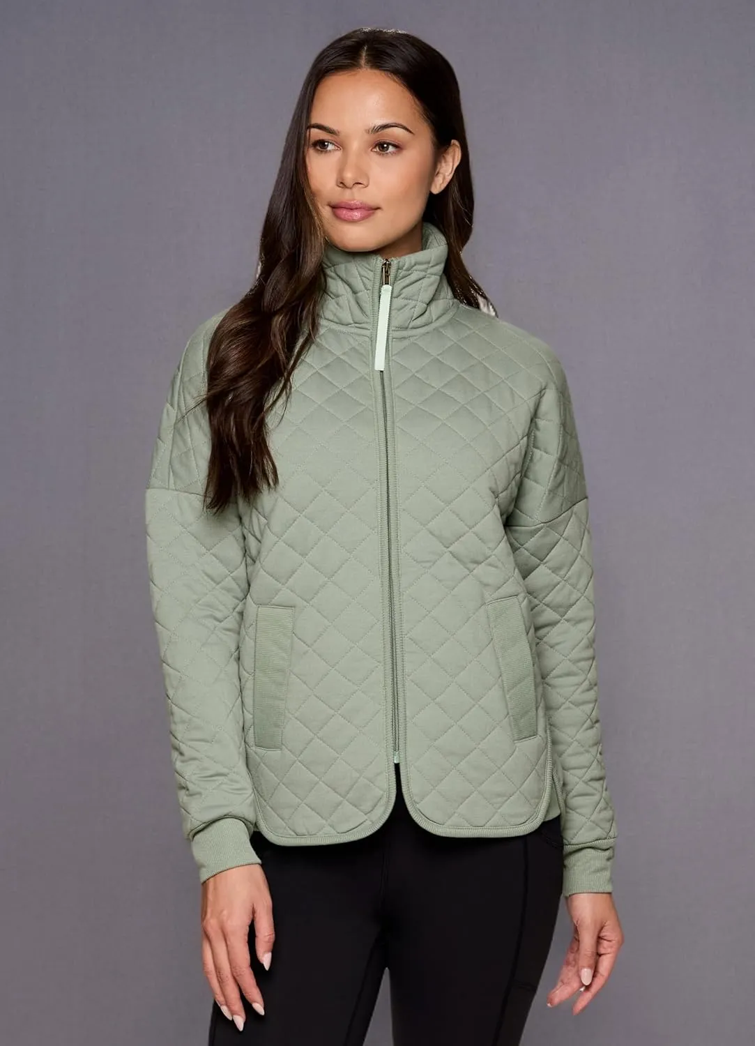 Avalanche Quilted Jacket for Women, All Season Mock Neck Zip Up Jacket with Pockets for Hiking, Travel, Casual Wear