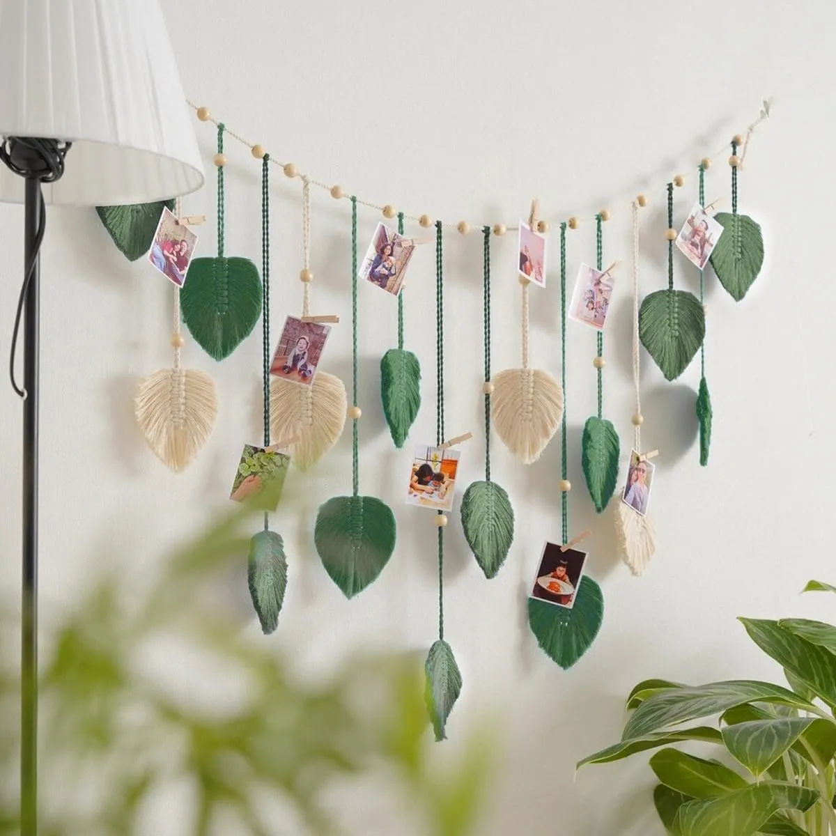 Avoik Macrame Woven Wall Hanging Boho Woven Leaf Tapestry Large Green Leaves Wall Decor Chic Home Decor Handmade Feather Wall Art for Bedroom Living Room Apartment Wall Decorations, 47x29 inch