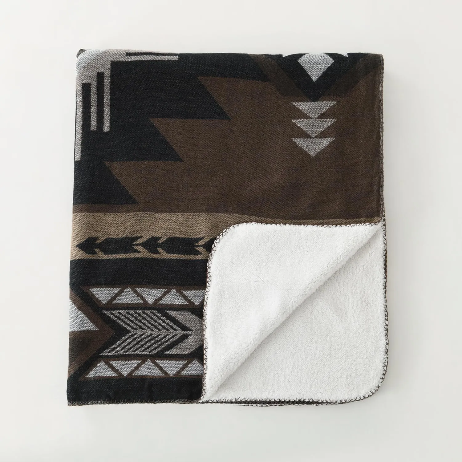 Aztec Patterned Throw Blanket with Soft Sherpa Lining, Traditional Southwestern Navajo with Cross Pattern Warm Throw for Camping, Outdoor, Light Weight Cozy Boho Blanket for Couch, Bed, 50”x60”, Brown
