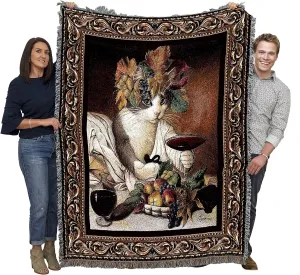 Bacchus Cat Wine Drinking Blanket - Michelangelo Merisi da Caravaggio's Bacchus Parody - Melinda Copper - Cute Funny Gift Tapestry Throw Woven from Cotton - Made in the USA (72x54)