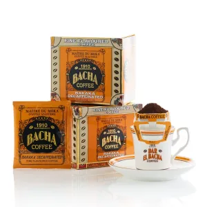 Bacha Coffee | Baraka Decaffeinated Fine Flavoured, Medium Roast, 12 * 12g Individually Wrapped 100% Arabica Single Serve Filter Bags
