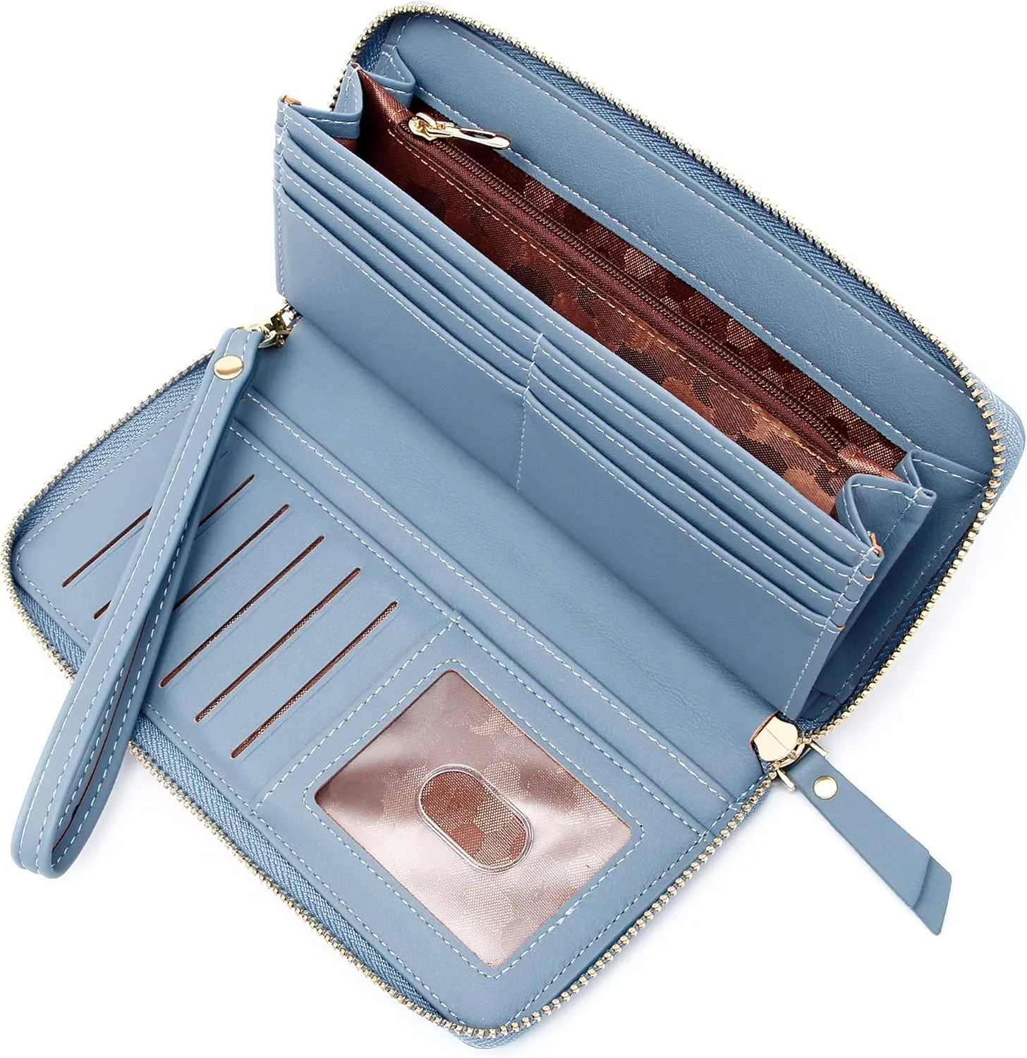 Badiya Womens Wallet Credit Card Holder RFlD Blocking Leather Zip Around Wallets Large Capacity Wristlet