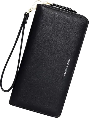 Badiya Womens Wallet Credit Card Holder RFlD Blocking Leather Zip Around Wallets Large Capacity Wristlet