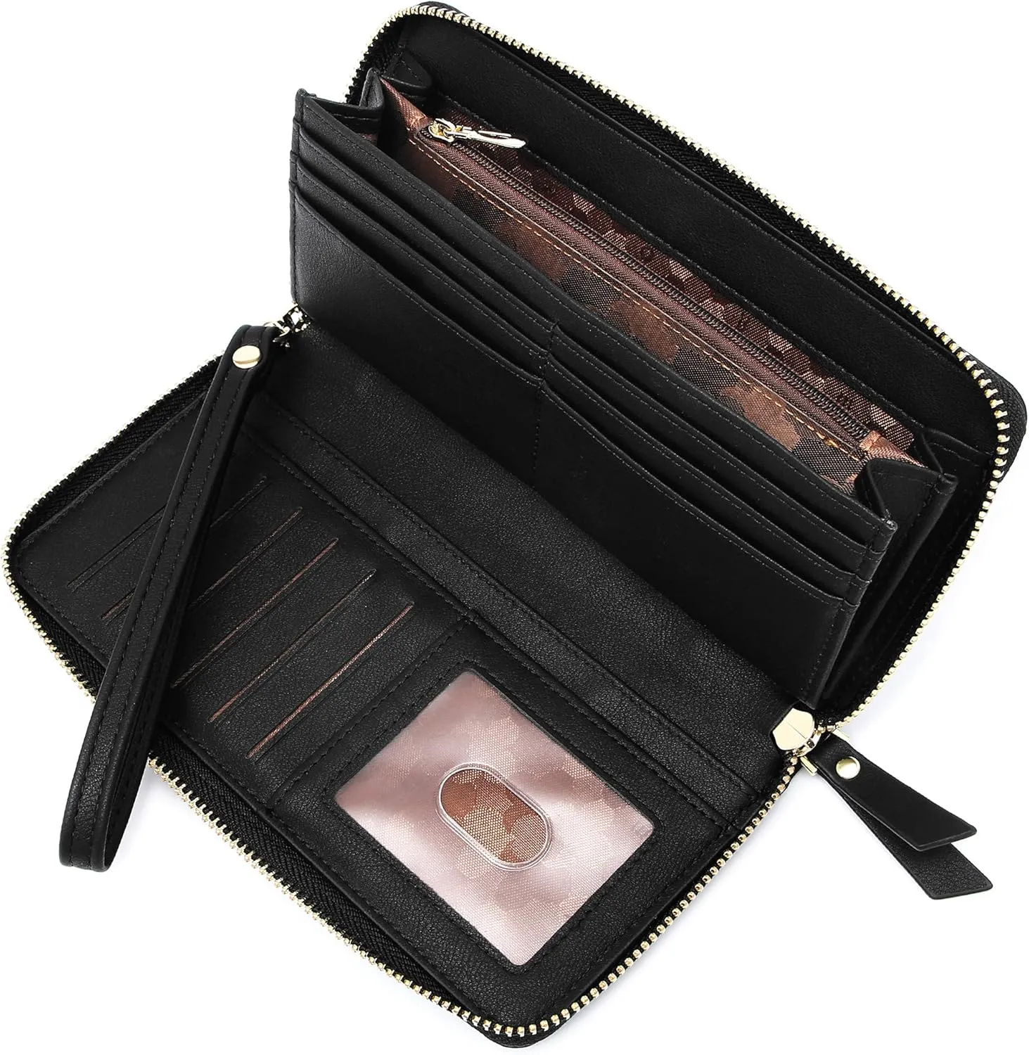 Badiya Womens Wallet Credit Card Holder RFlD Blocking Leather Zip Around Wallets Large Capacity Wristlet