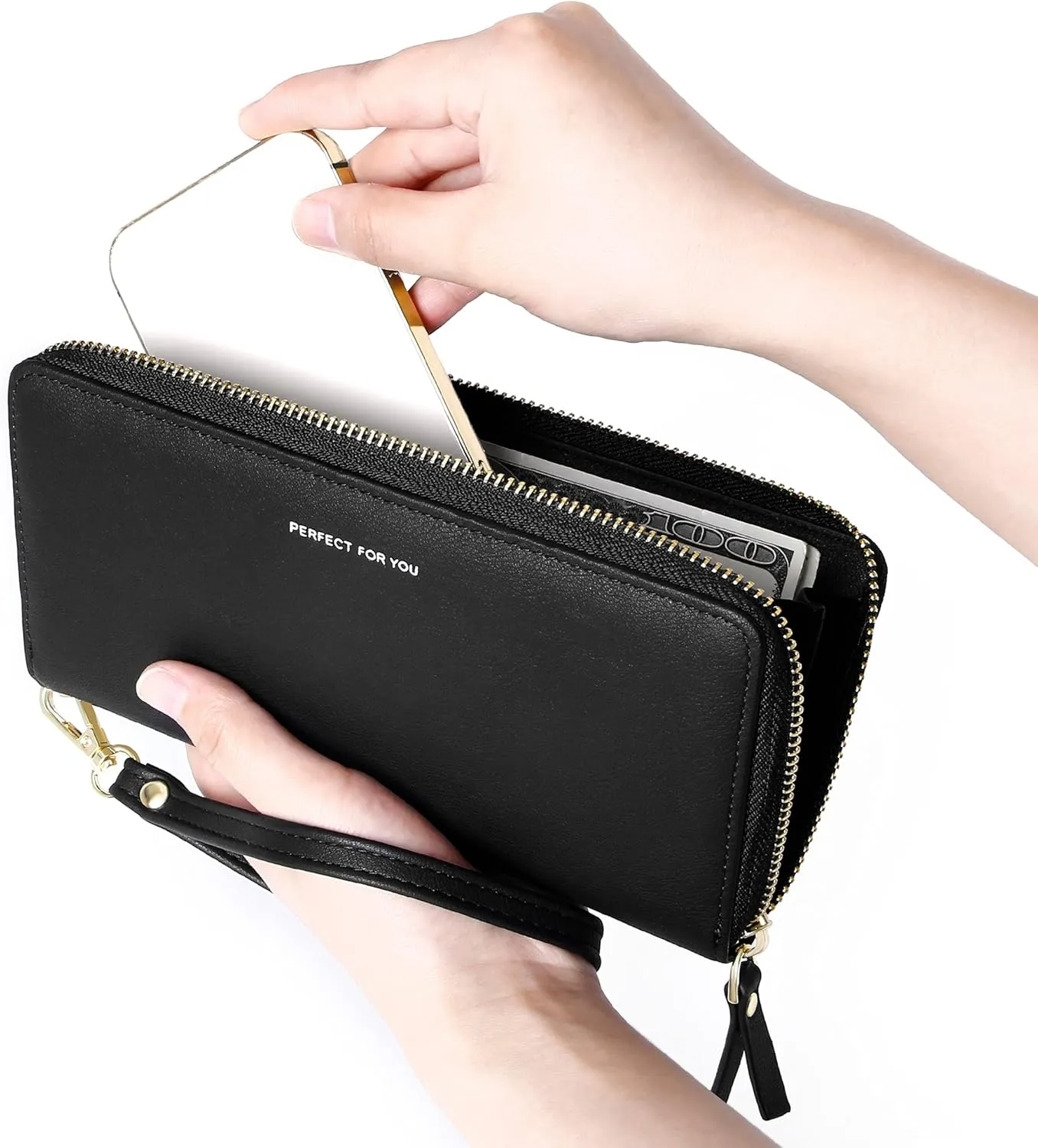 Badiya Womens Wallet Credit Card Holder RFlD Blocking Leather Zip Around Wallets Large Capacity Wristlet