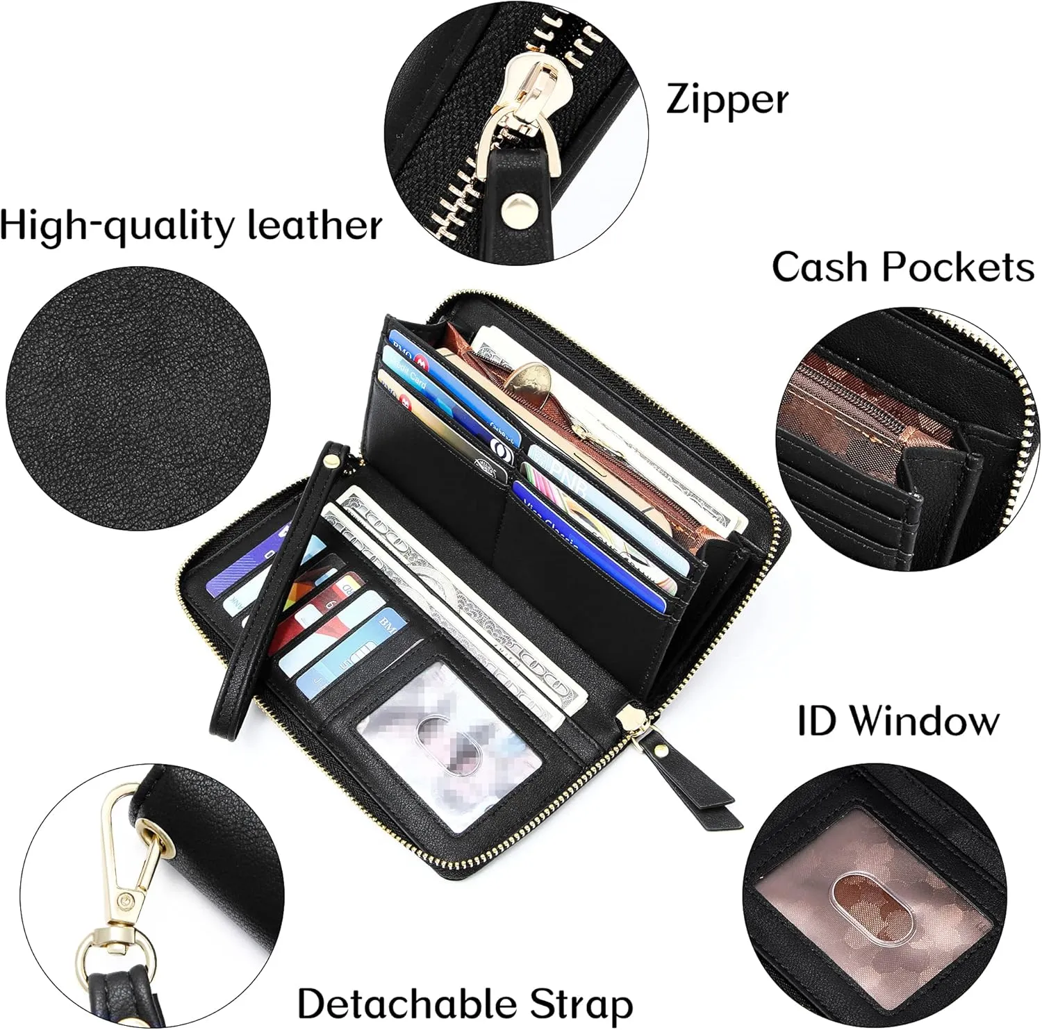 Badiya Womens Wallet Credit Card Holder RFlD Blocking Leather Zip Around Wallets Large Capacity Wristlet