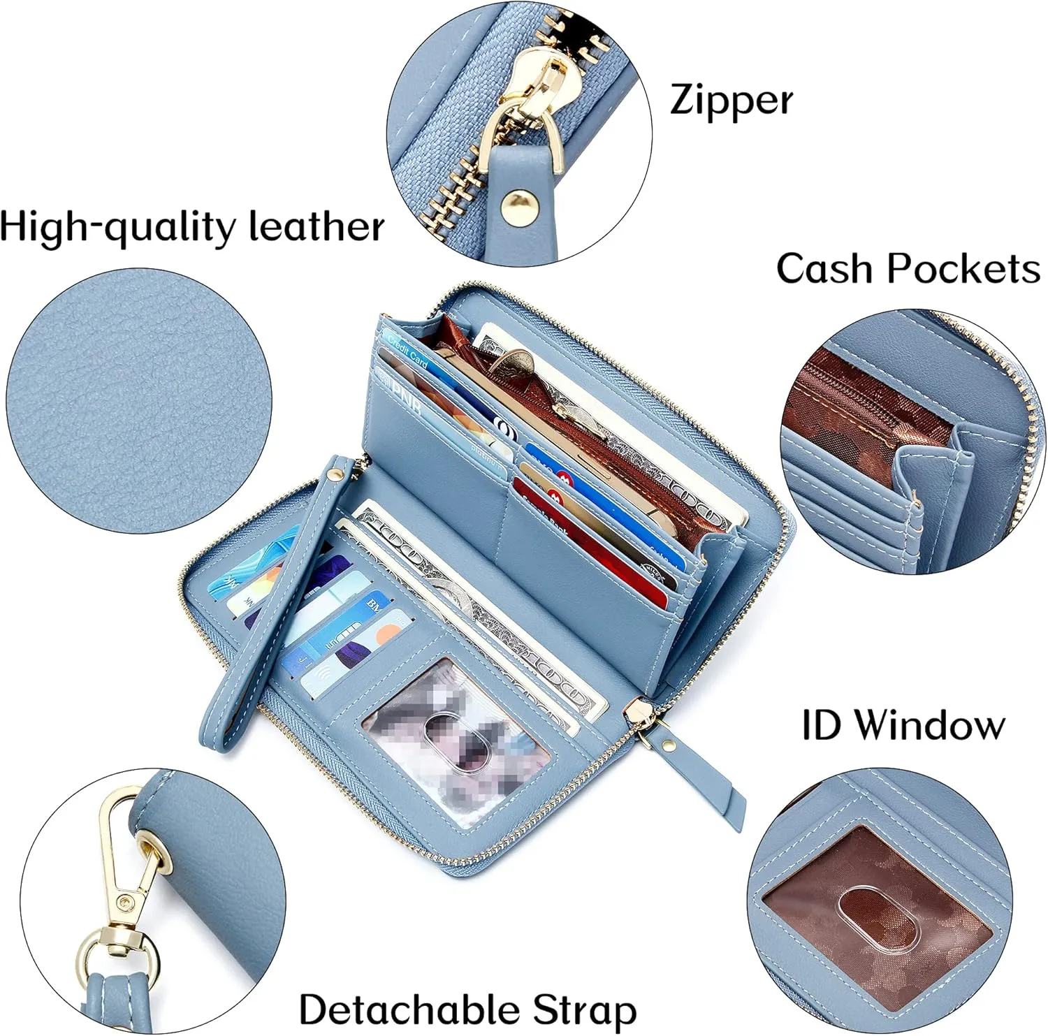 Badiya Womens Wallet Credit Card Holder RFlD Blocking Leather Zip Around Wallets Large Capacity Wristlet