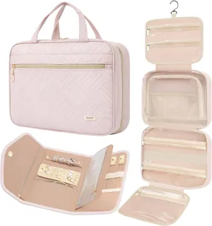 BAGAIL Hanging Toiletry Bag for Women Water-resistant Cosmetic Bag Large Capacity Travel Makeup Organizer for Full-Sized Travel Essentials(Classic Jewelry Bag, Pink)