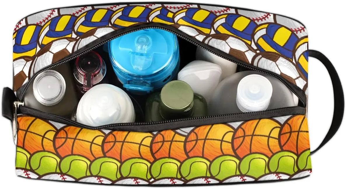 Bardic Travel Toiletry Bag for Boys Men, Waterproof Hanging Dopp Kit for Women, Shaving Bag with Large Capacity for Travel,Sports Shower (Basketball Soccer Volleyball)
