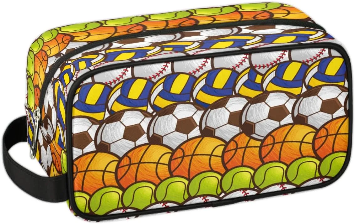 Bardic Travel Toiletry Bag for Boys Men, Waterproof Hanging Dopp Kit for Women, Shaving Bag with Large Capacity for Travel,Sports Shower (Basketball Soccer Volleyball)
