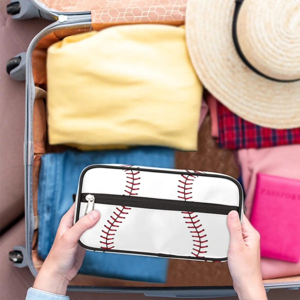 Baseball Travel Toiletry Bag for Boys Men, Waterproof Hanging Dopp Kit for Women, Shaving Bag with Large Capacity for Travel,Sports Shower
