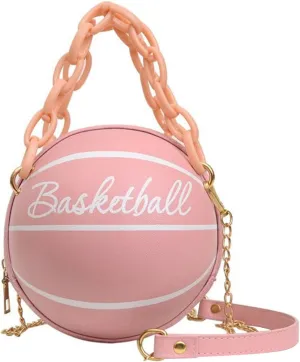 Basketball Shape Mini Handbags Tote, PU Leather Shoulder Cross Body Bag Messenger Purse for Girls Women