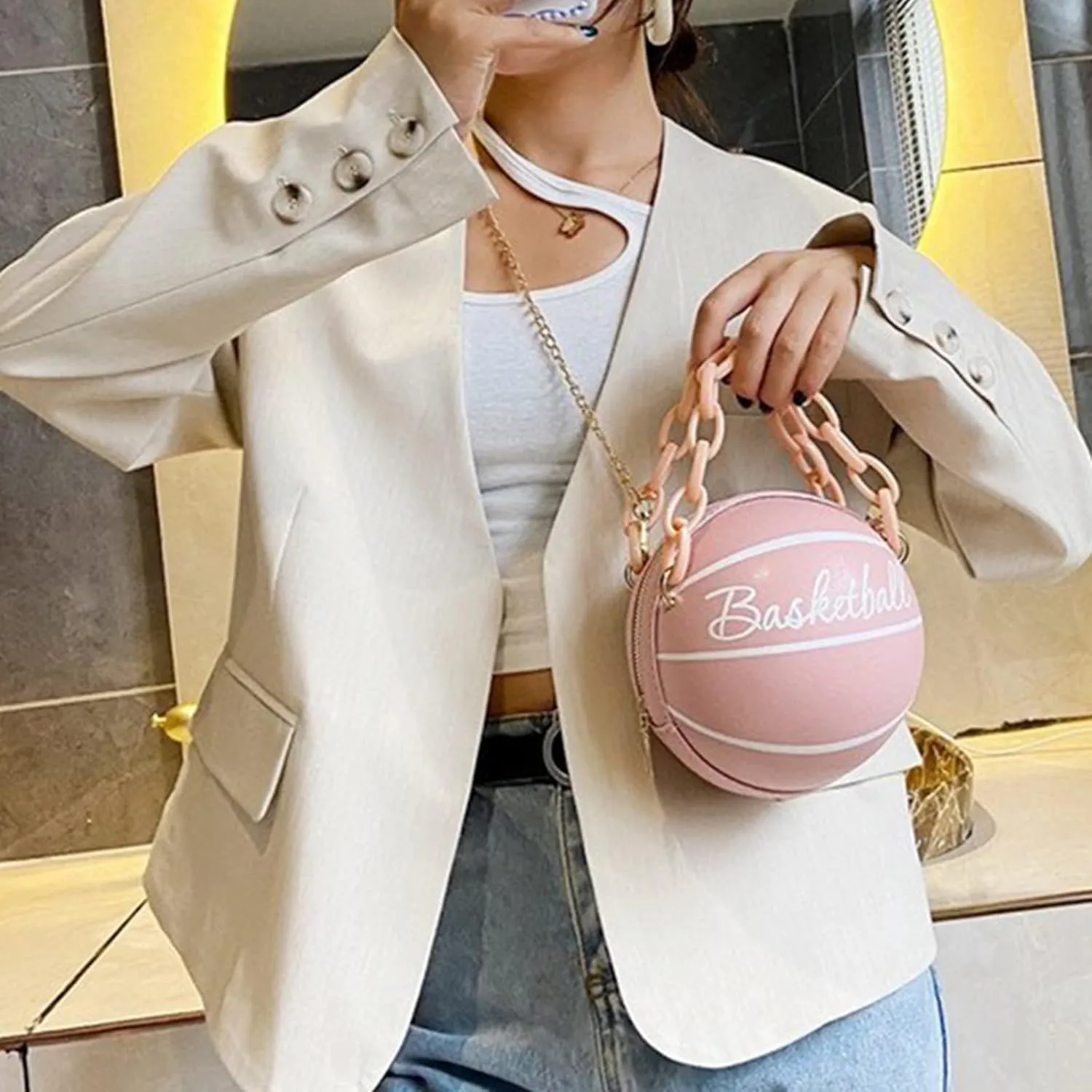 Basketball Shape Mini Handbags Tote, PU Leather Shoulder Cross Body Bag Messenger Purse for Girls Women