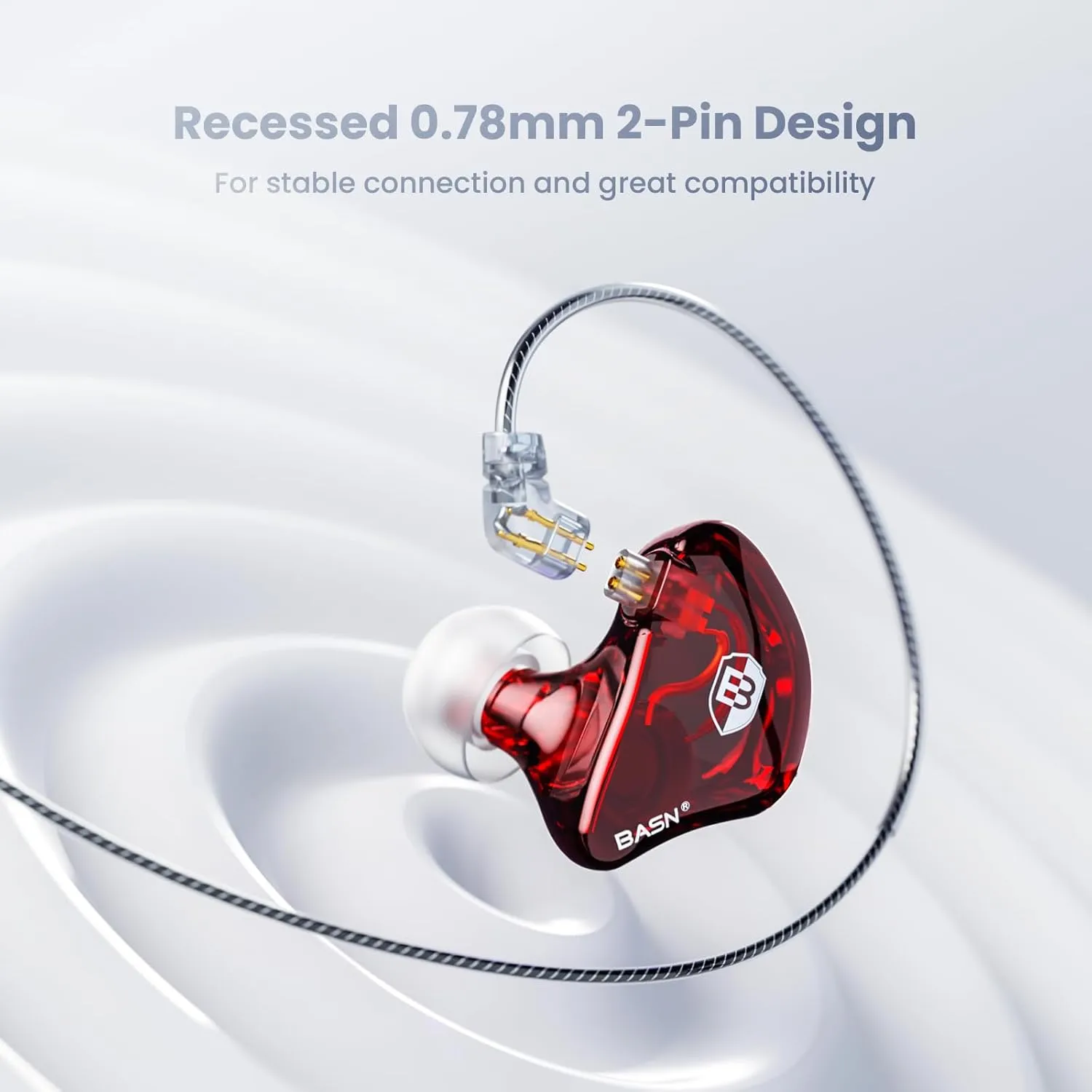 BASN Bsinger Professional in Ear Monitor Headphones, Dual Drivers 2-Pin IEM Earbuds with Mic, Clear Sound HiFi Earphones for Musicians Drummers and Stage (Red, 2-Pin)