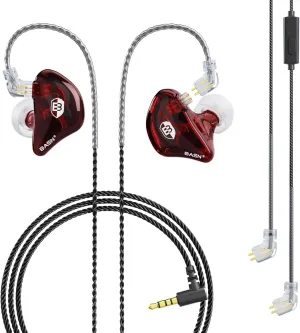 BASN Bsinger Professional in Ear Monitor Headphones, Dual Drivers 2-Pin IEM Earbuds with Mic, Clear Sound HiFi Earphones for Musicians Drummers and Stage (Red, 2-Pin)
