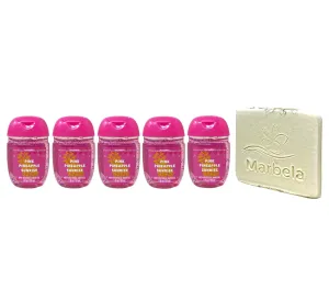 Bath & Body Works Pink Pineapple Sunrise 5 Pack Hand Gel Bundle with a Natural Oats Sample Soap