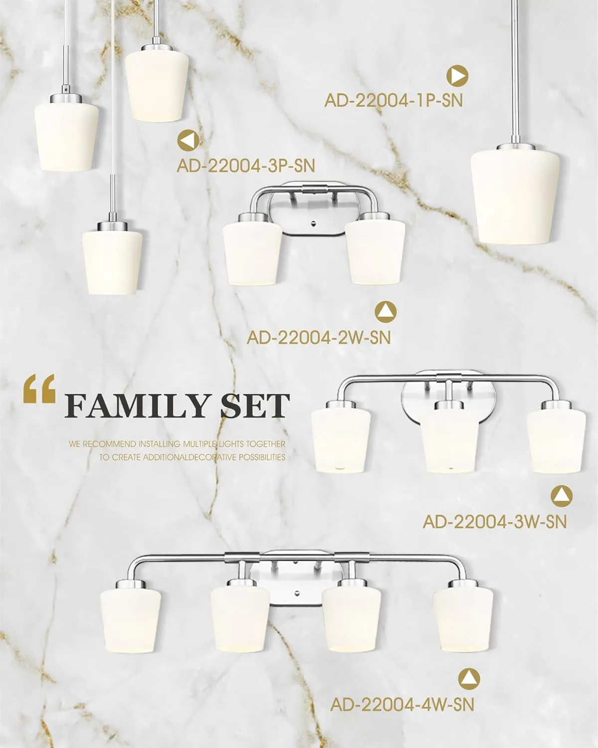 Bathroom Light Fixtures Over Mirror, 2-Light Brushed Nickel Vanity Lighting Fixtures with Milk White Glass, Vintage Farmhouse Wall Sconces Lighting, AD-22004-2W-SN