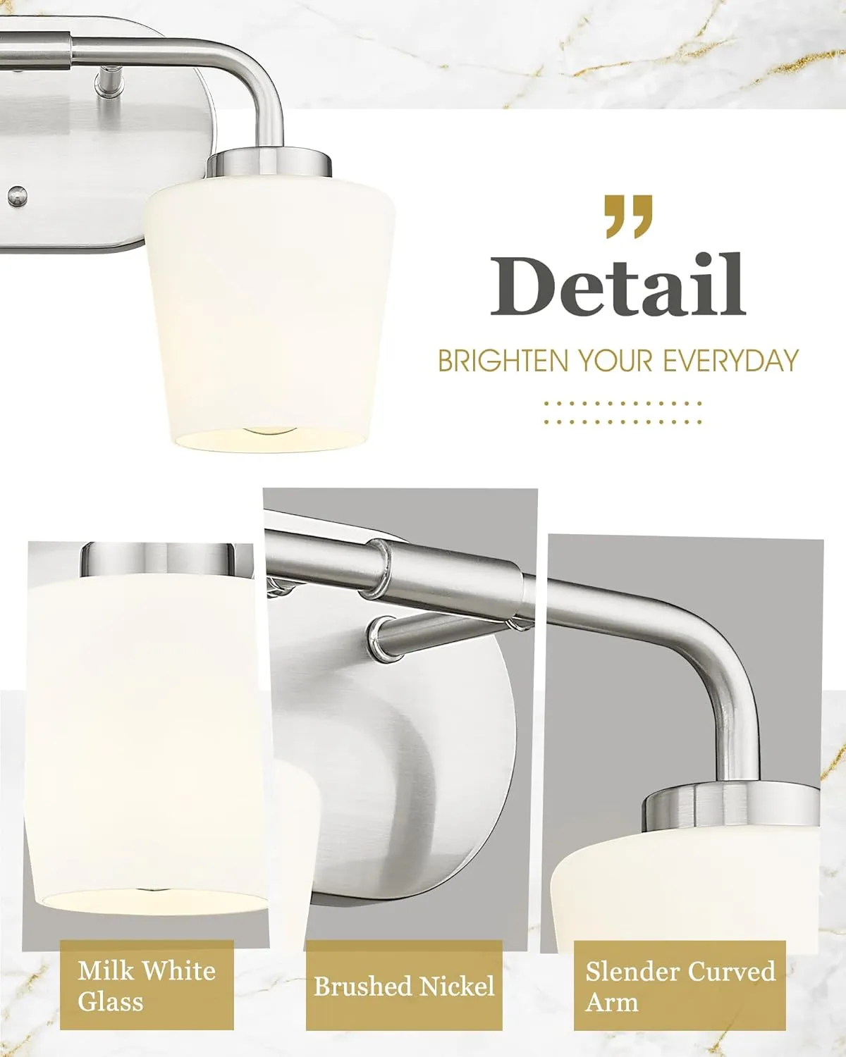 Bathroom Light Fixtures Over Mirror, 2-Light Brushed Nickel Vanity Lighting Fixtures with Milk White Glass, Vintage Farmhouse Wall Sconces Lighting, AD-22004-2W-SN