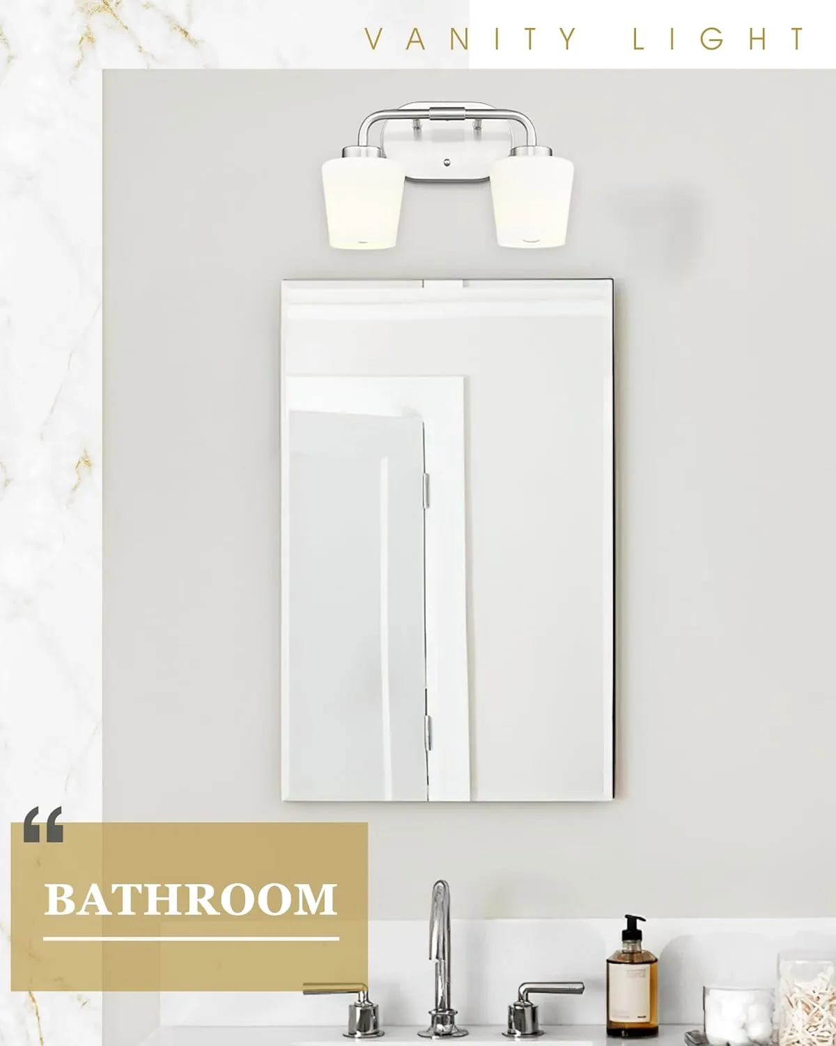 Bathroom Light Fixtures Over Mirror, 2-Light Brushed Nickel Vanity Lighting Fixtures with Milk White Glass, Vintage Farmhouse Wall Sconces Lighting, AD-22004-2W-SN