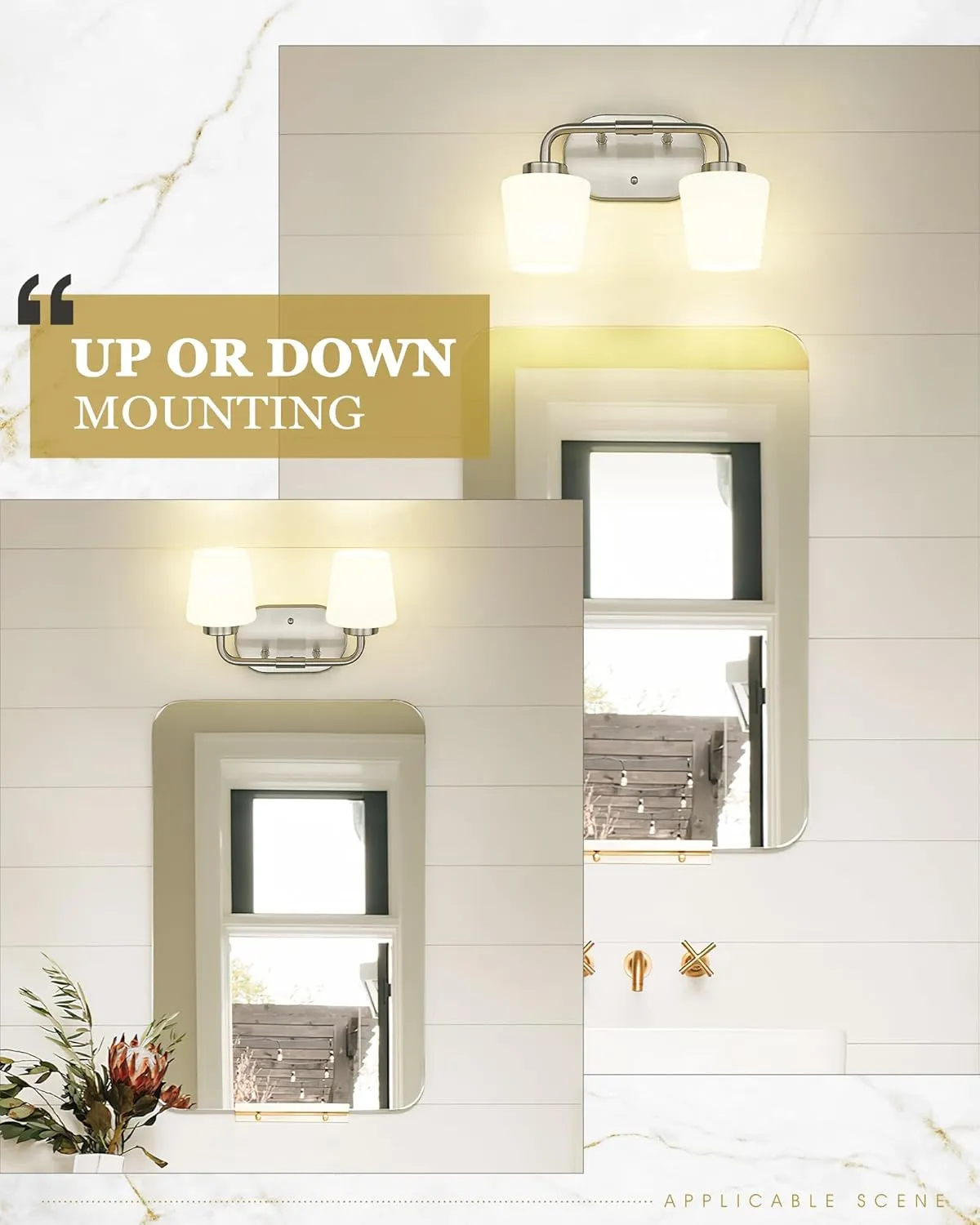 Bathroom Light Fixtures Over Mirror, 2-Light Brushed Nickel Vanity Lighting Fixtures with Milk White Glass, Vintage Farmhouse Wall Sconces Lighting, AD-22004-2W-SN