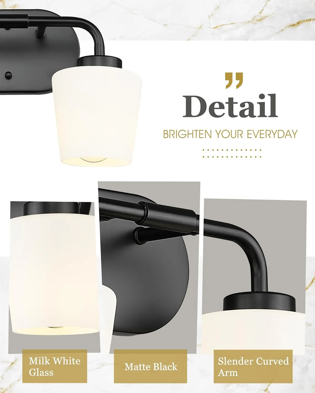 Bathroom Light Fixtures Over Mirror, 2-Light Matte Black Vanity Lighting Fixtures with Milk White Glass, Vintage Farmhouse Wall Sconces Lighting, AD-22004-2W-BK