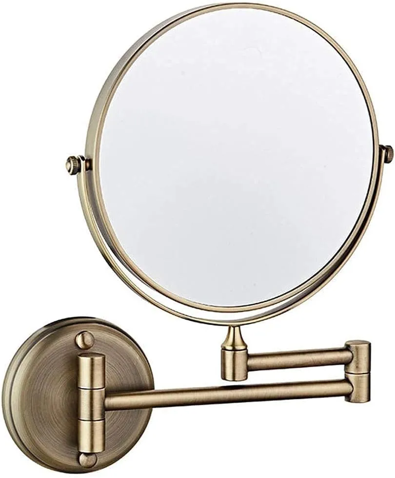 Bathroom Shaving Mirror Wall Mounted Makeup Mirror 6-inch Two-Sided Swivel Wall Mounted Mirror Extending Folding Bathroom Shaving Cosmetic Make Up Mirror- 5X/3X Magnification(Antique Bronze,1X/3X)